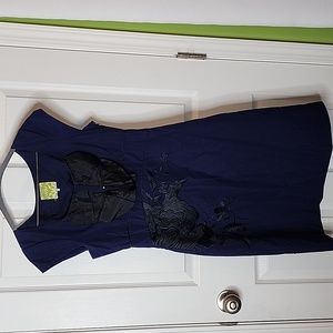 Anthropologie Floreat Sunless Skies Shift Dress Floral Embroidered Bow, Size 4